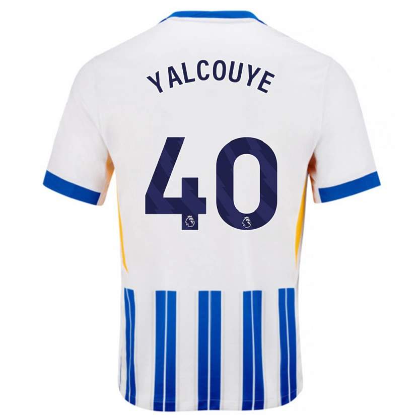 Danxen Män Malick Junior Yalcouyé #40 Vita Blå Kritränder Hemmatröja Matchtröjor 2024/25 Tröjor T-Tröja