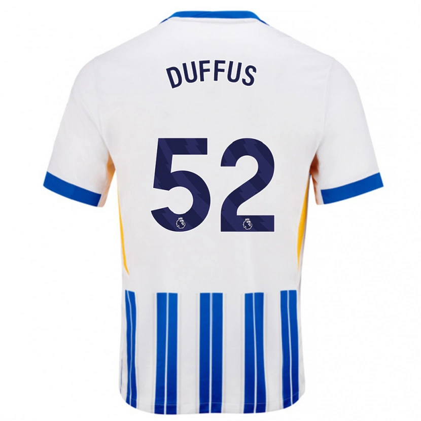 Danxen Män Josh Duffus #52 Vita Blå Kritränder Hemmatröja Matchtröjor 2024/25 Tröjor T-Tröja