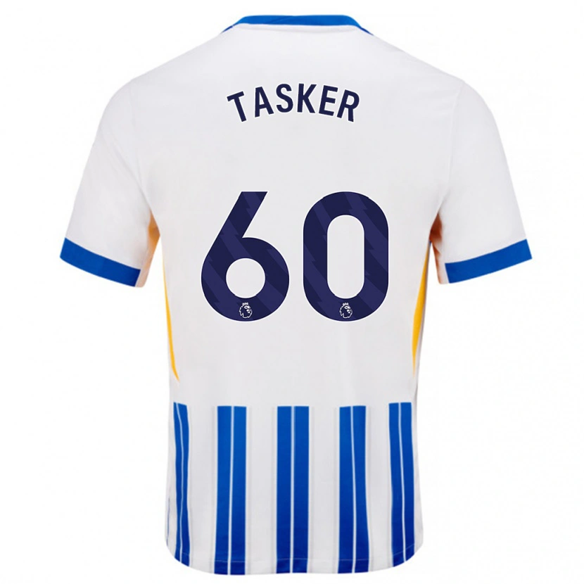Danxen Män Charlie Tasker #60 Vita Blå Kritränder Hemmatröja Matchtröjor 2024/25 Tröjor T-Tröja