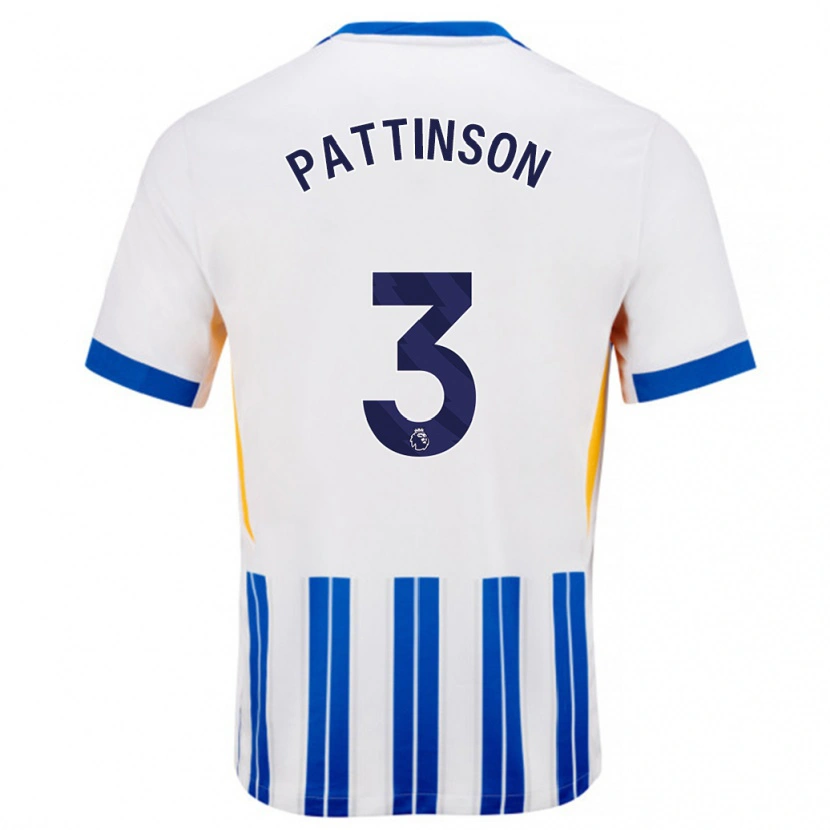 Danxen Män Poppy Pattinson #3 Vita Blå Kritränder Hemmatröja Matchtröjor 2024/25 Tröjor T-Tröja