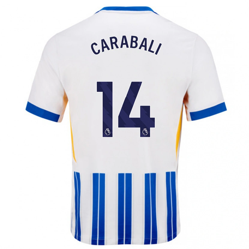 Danxen Män Jorelyn Carabalí #14 Vita Blå Kritränder Hemmatröja Matchtröjor 2024/25 Tröjor T-Tröja