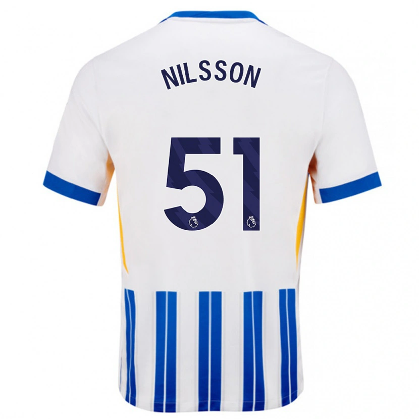 Danxen Män Casper Nilsson #51 Vita Blå Kritränder Hemmatröja Matchtröjor 2024/25 Tröjor T-Tröja