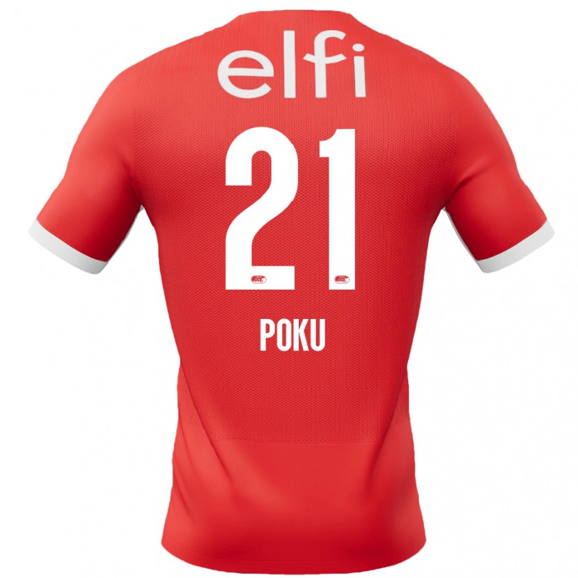 Danxen Män Ernest Poku #21 Röd Vit Hemmatröja Matchtröjor 2024/25 Tröjor T-Tröja