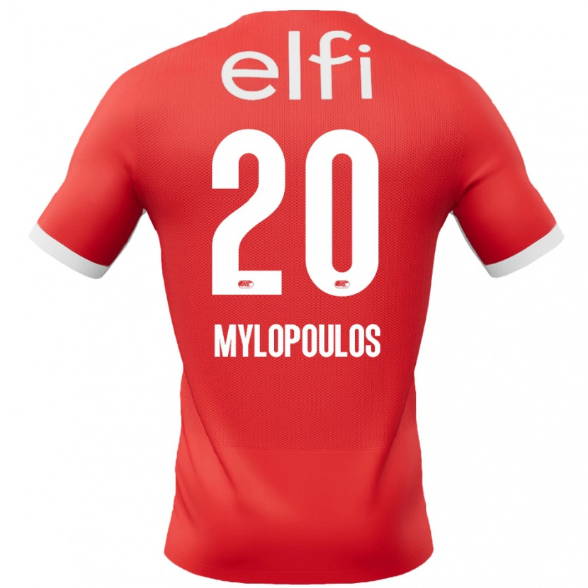 Danxen Män Marios Mylopoulos #20 Röd Vit Hemmatröja Matchtröjor 2024/25 Tröjor T-Tröja