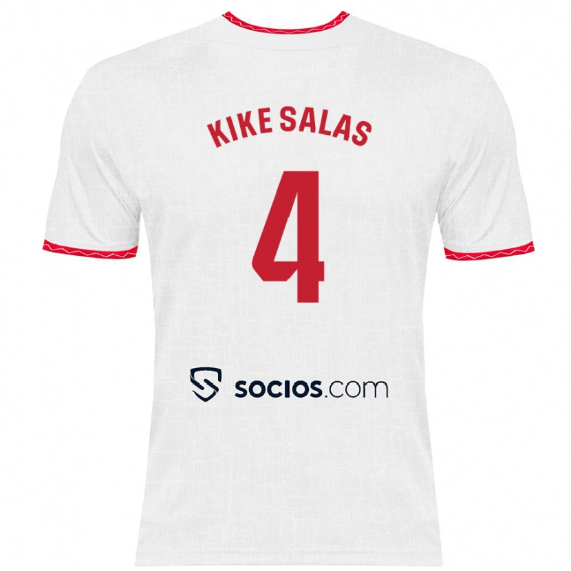 Danxen Män Kike Salas #4 Vit Röd Hemmatröja Matchtröjor 2024/25 Tröjor T-Tröja