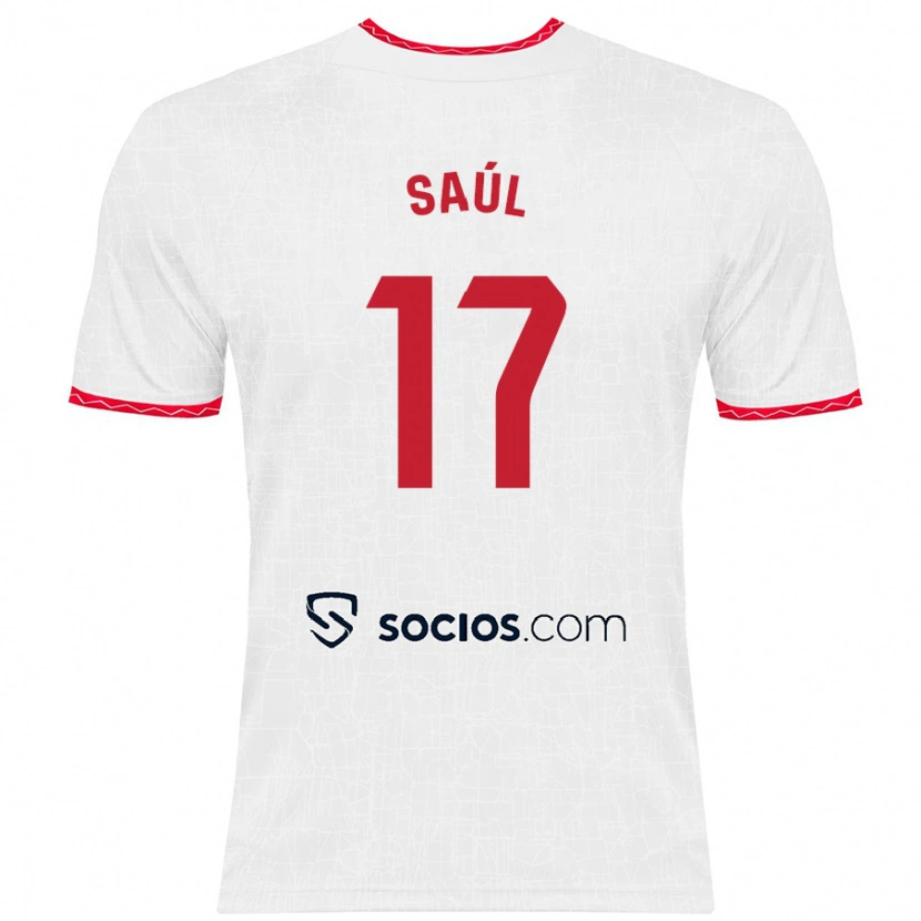 Danxen Män Saúl Ñíguez #17 Vit Röd Hemmatröja Matchtröjor 2024/25 Tröjor T-Tröja