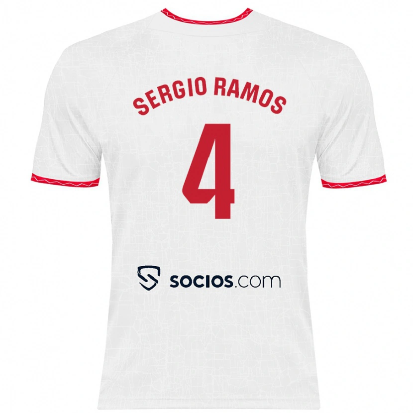 Danxen Män Sergio Ramos #4 Vit Röd Hemmatröja Matchtröjor 2024/25 Tröjor T-Tröja