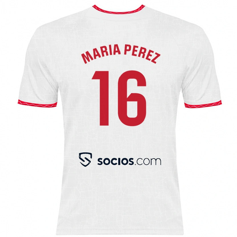 Danxen Män María Pérez Rabaza #16 Vit Röd Hemmatröja Matchtröjor 2024/25 Tröjor T-Tröja