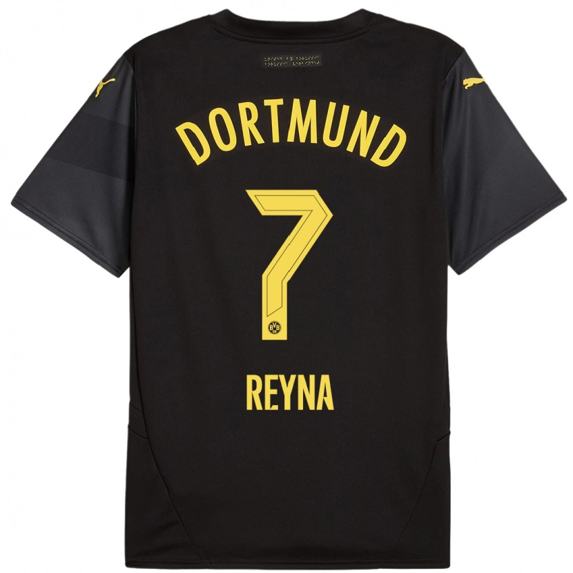 Danxen Män Giovanni Reyna #7 Svart Gul Bortatröja Matchtröjor 2024/25 Tröjor T-Tröja