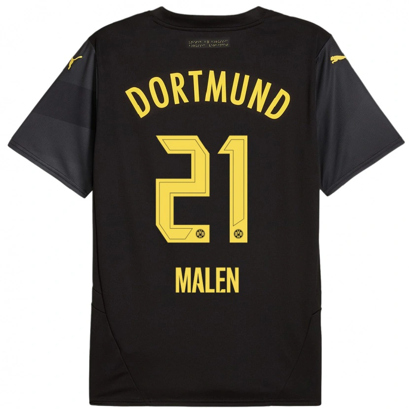 Danxen Män Donyell Malen #21 Svart Gul Bortatröja Matchtröjor 2024/25 Tröjor T-Tröja