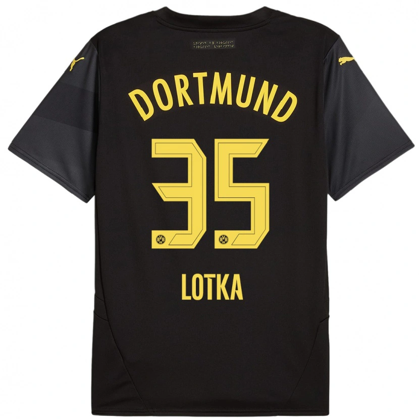 Danxen Män Marcel Lotka #35 Svart Gul Bortatröja Matchtröjor 2024/25 Tröjor T-Tröja