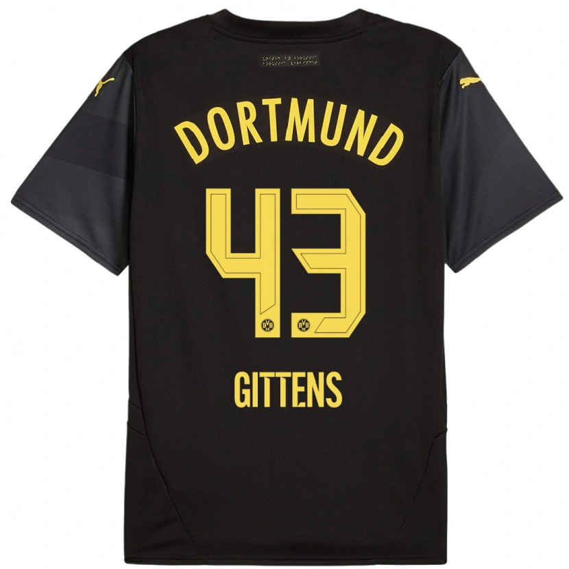 Danxen Män Jamie Gittens #43 Svart Gul Bortatröja Matchtröjor 2024/25 Tröjor T-Tröja