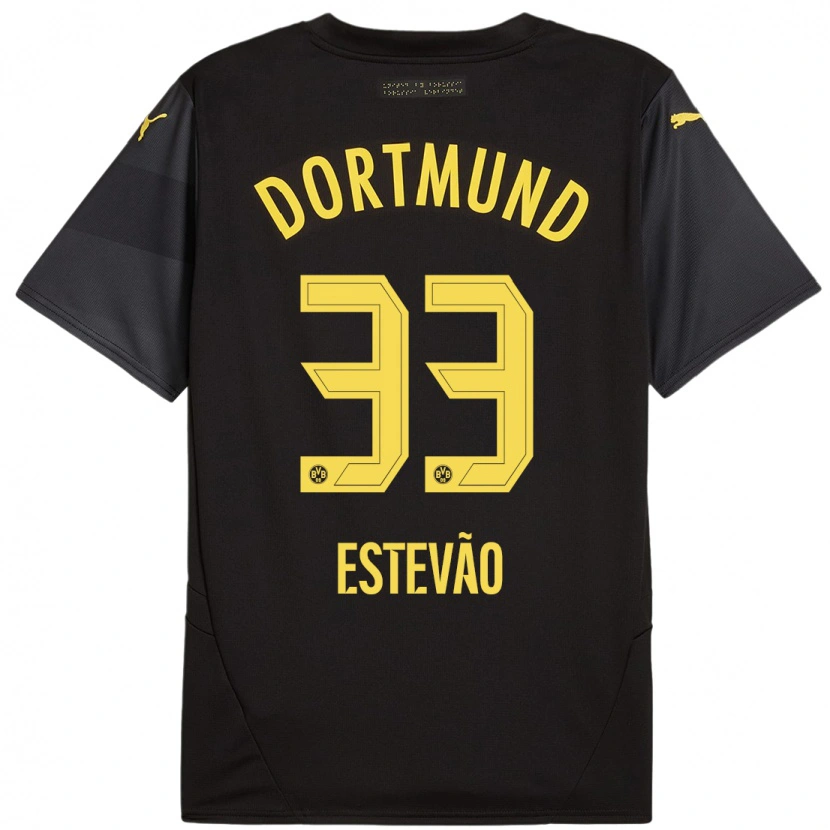 Danxen Män Tiago Estêvão #33 Svart Gul Bortatröja Matchtröjor 2024/25 Tröjor T-Tröja