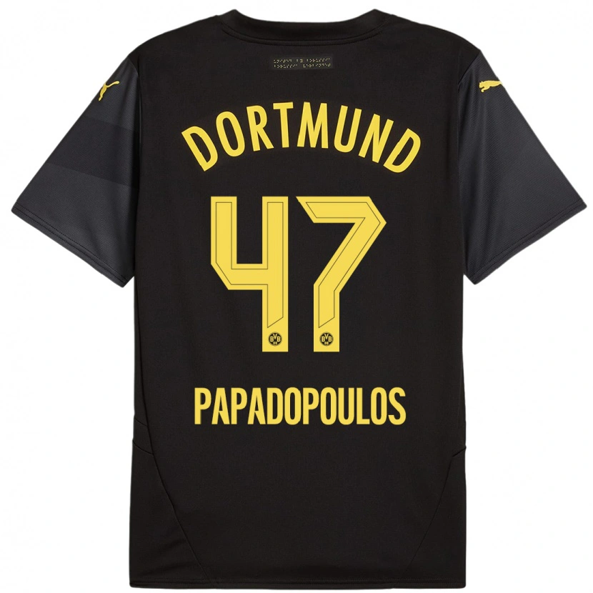 Danxen Män Antonios Papadopoulos #47 Svart Gul Bortatröja Matchtröjor 2024/25 Tröjor T-Tröja