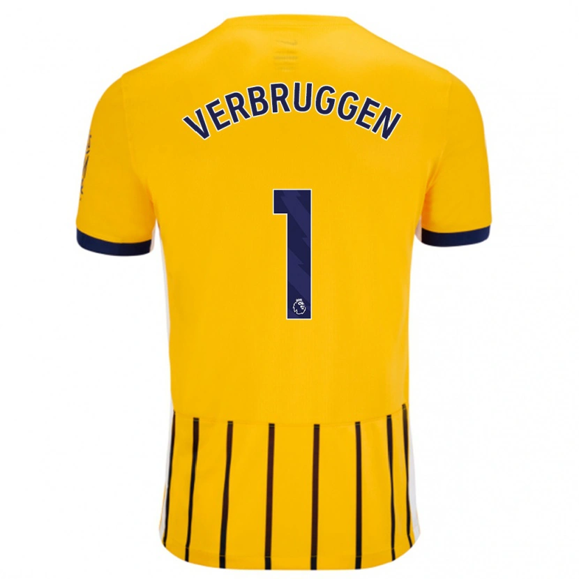 Danxen Män Bart Verbruggen #1 Guldblå Kritränder Bortatröja Matchtröjor 2024/25 Tröjor T-Tröja