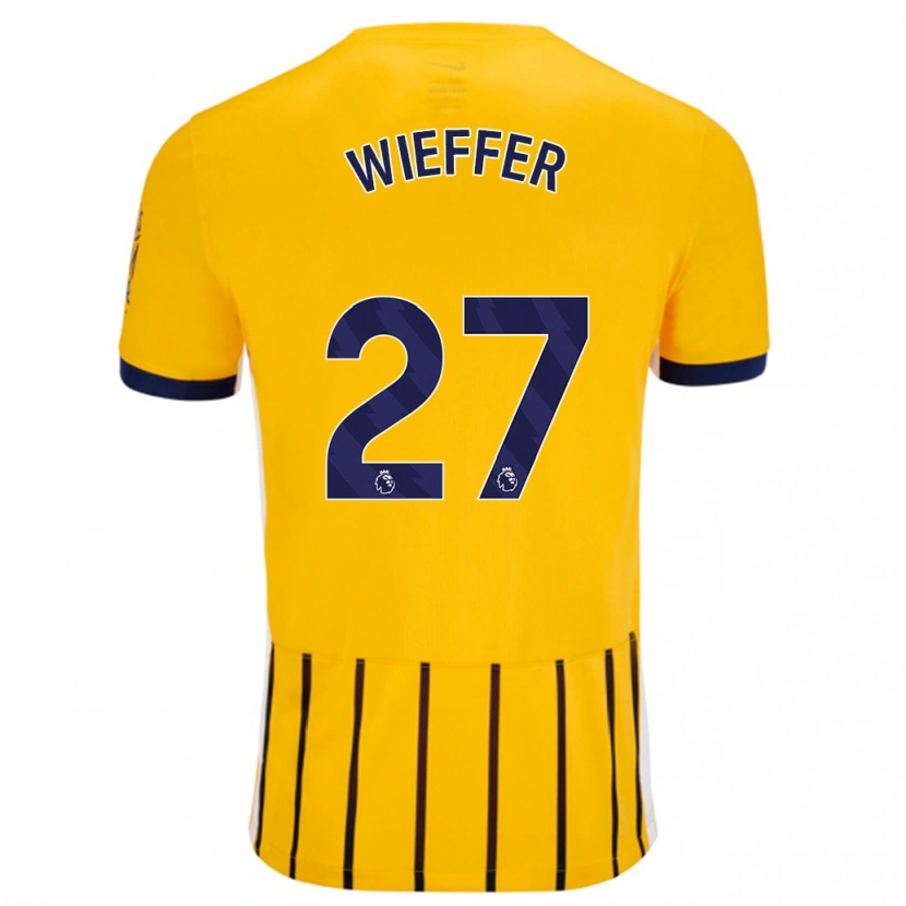 Danxen Män Mats Wieffer #27 Guldblå Kritränder Bortatröja Matchtröjor 2024/25 Tröjor T-Tröja