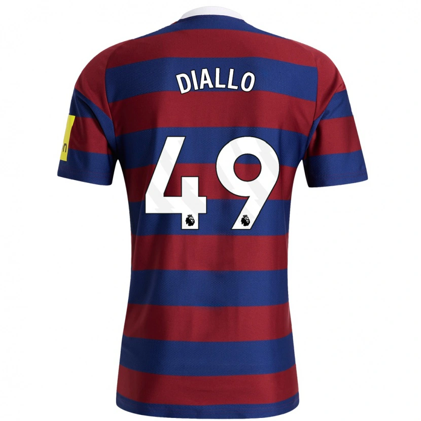 Danxen Män Amadou Diallo #49 Vinröd Marinblå Bortatröja Matchtröjor 2024/25 Tröjor T-Tröja
