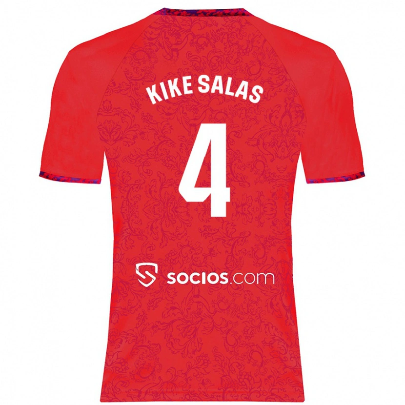Danxen Män Kike Salas #4 Röd Bortatröja Matchtröjor 2024/25 Tröjor T-Tröja