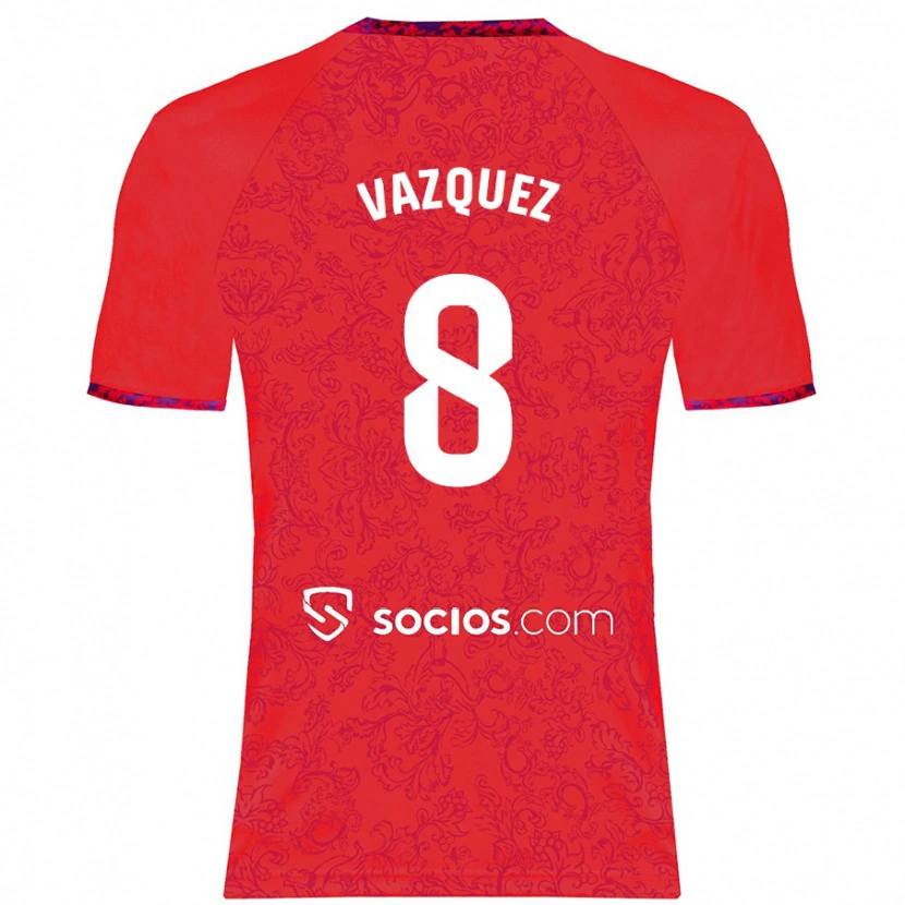 Danxen Män Manolo Vázquez #8 Röd Bortatröja Matchtröjor 2024/25 Tröjor T-Tröja