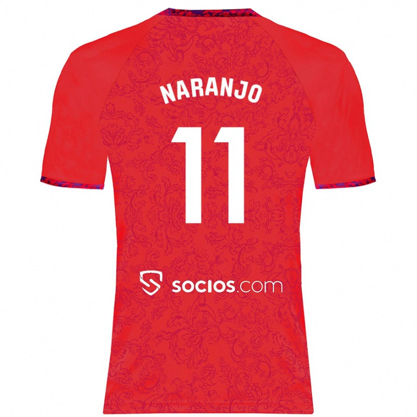 Danxen Män Mario Naranjo #11 Röd Bortatröja Matchtröjor 2024/25 Tröjor T-Tröja