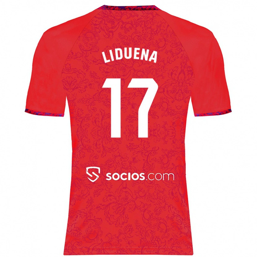 Danxen Män Daniel Lidueña #17 Röd Bortatröja Matchtröjor 2024/25 Tröjor T-Tröja