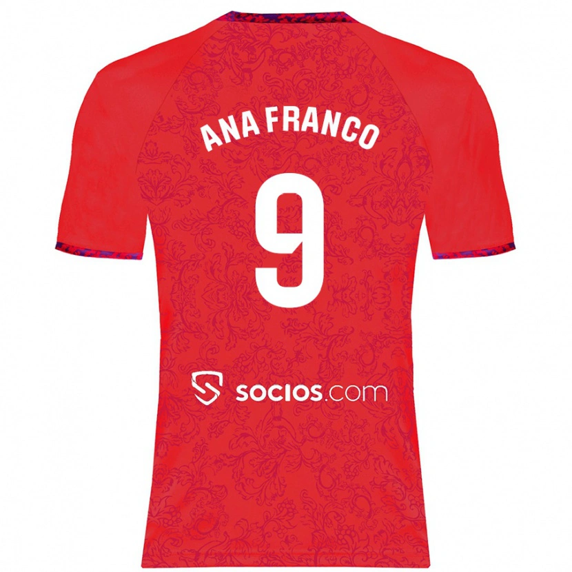 Danxen Män Ana Franco De La Vega #9 Röd Bortatröja Matchtröjor 2024/25 Tröjor T-Tröja