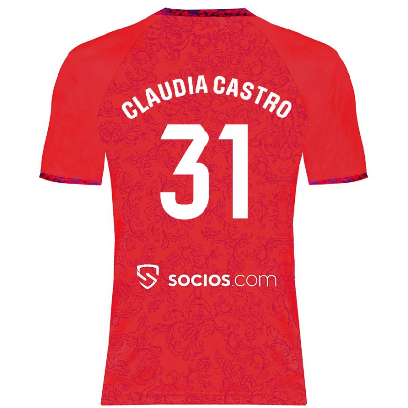 Danxen Män Claudia Castro Romero #31 Röd Bortatröja Matchtröjor 2024/25 Tröjor T-Tröja