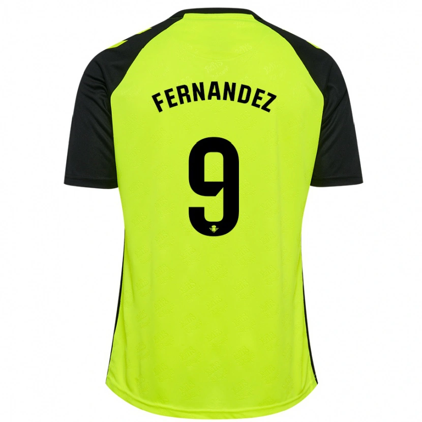 Danxen Män Marcos Fernández #9 Fluorescerande Gulsvart Bortatröja Matchtröjor 2024/25 Tröjor T-Tröja