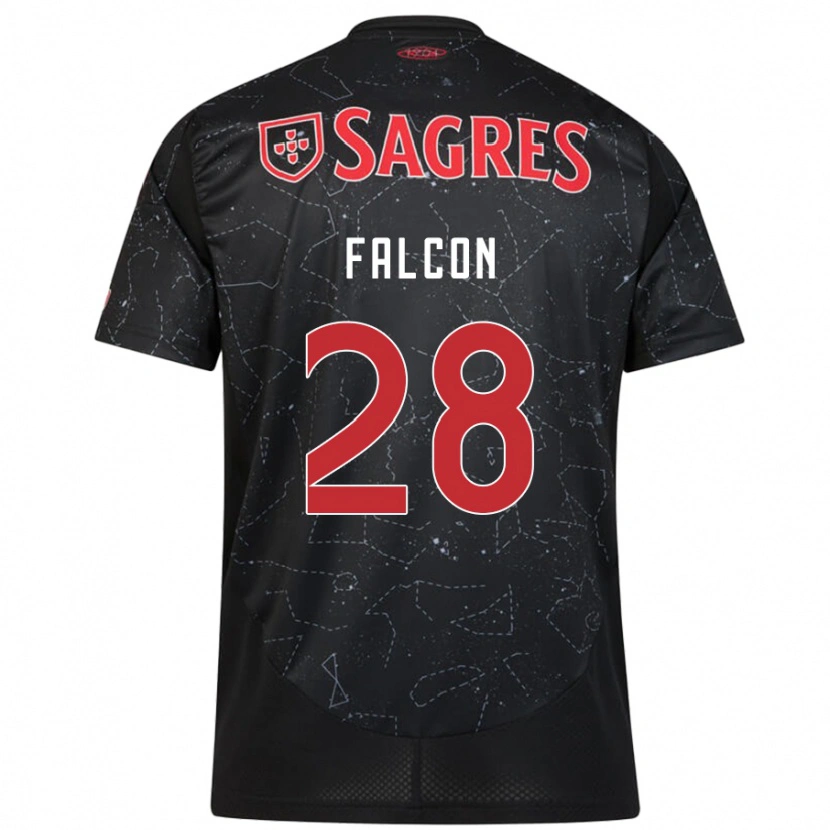 Danxen Män Andrea Falcón #28 Svart Röd Bortatröja Matchtröjor 2024/25 Tröjor T-Tröja
