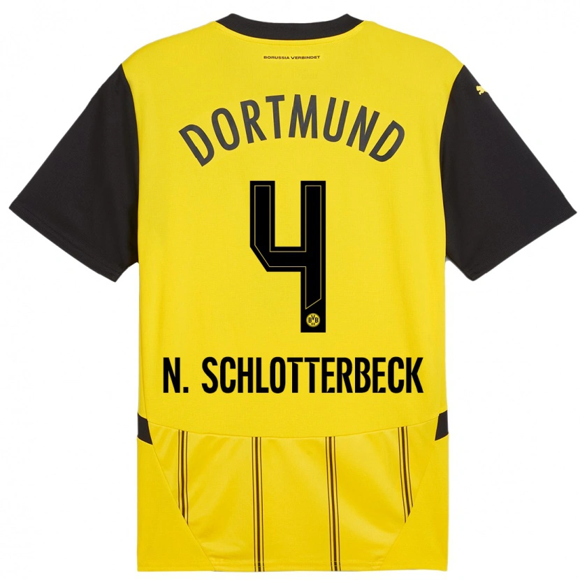 Danxen Kvinnor Nico Schlotterbeck #4 Gul Svart Hemmatröja Matchtröjor 2024/25 Tröjor T-Tröja