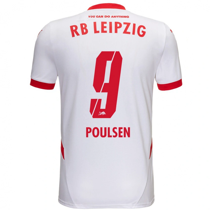 Danxen Kvinnor Yussuf Poulsen #9 Vit Röd Hemmatröja Matchtröjor 2024/25 Tröjor T-Tröja