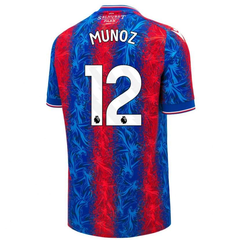 Danxen Kvinnor Daniel Muñoz #12 Röda Blå Ränder Hemmatröja Matchtröjor 2024/25 Tröjor T-Tröja