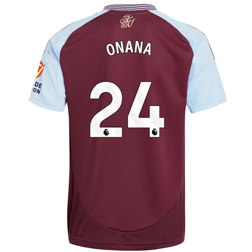 Danxen Kvinnor Amadou Onana #24 Vinröd Himmelsblå Hemmatröja Matchtröjor 2024/25 Tröjor T-Tröja