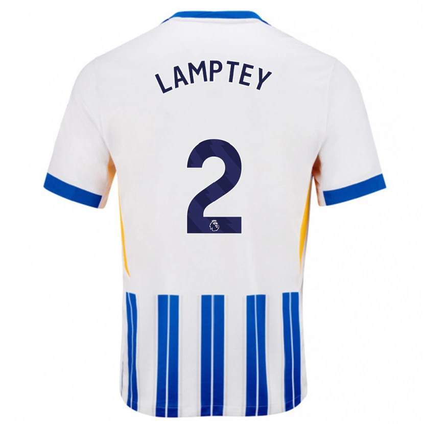 Danxen Kvinnor Tariq Lamptey #2 Vita Blå Kritränder Hemmatröja Matchtröjor 2024/25 Tröjor T-Tröja