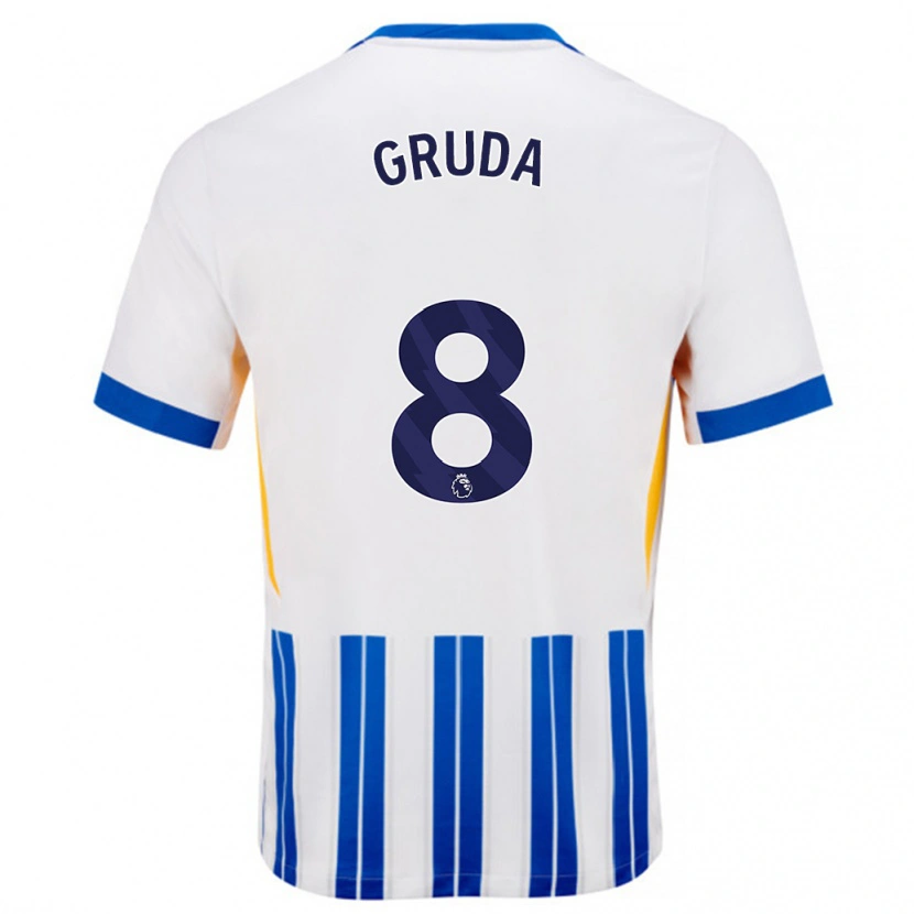 Danxen Kvinnor Brajan Gruda #8 Vita Blå Kritränder Hemmatröja Matchtröjor 2024/25 Tröjor T-Tröja