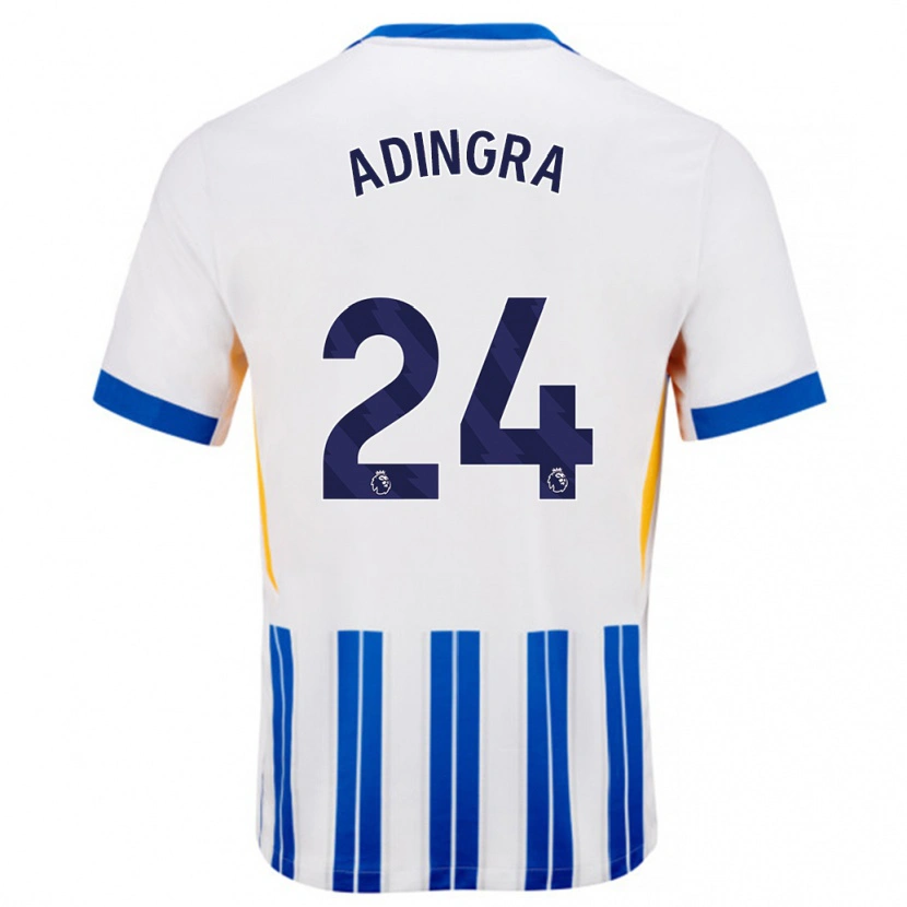 Danxen Kvinnor Simon Adingra #24 Vita Blå Kritränder Hemmatröja Matchtröjor 2024/25 Tröjor T-Tröja
