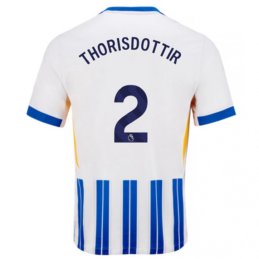Danxen Kvinnor Maria Thorisdottir #2 Vita Blå Kritränder Hemmatröja Matchtröjor 2024/25 Tröjor T-Tröja
