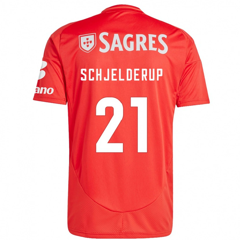 Danxen Kvinnor Andreas Schjelderup #21 Röd Vit Hemmatröja Matchtröjor 2024/25 Tröjor T-Tröja