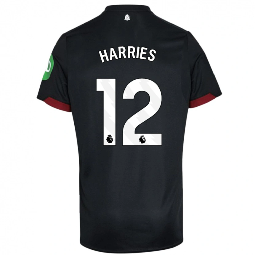 Danxen Kvinnor Emma Harries #12 Svart Vit Bortatröja Matchtröjor 2024/25 Tröjor T-Tröja
