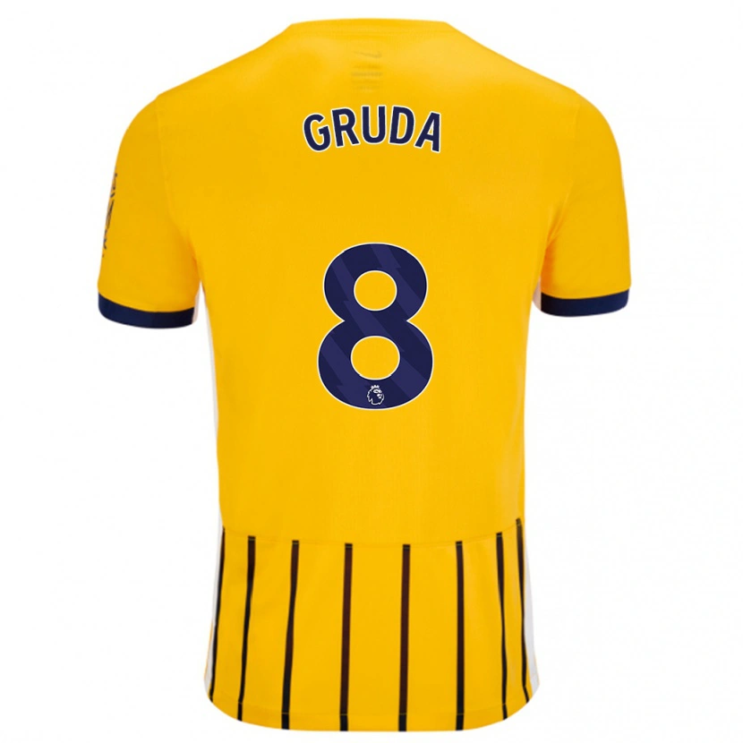 Danxen Kvinnor Brajan Gruda #8 Guldblå Kritränder Bortatröja Matchtröjor 2024/25 Tröjor T-Tröja
