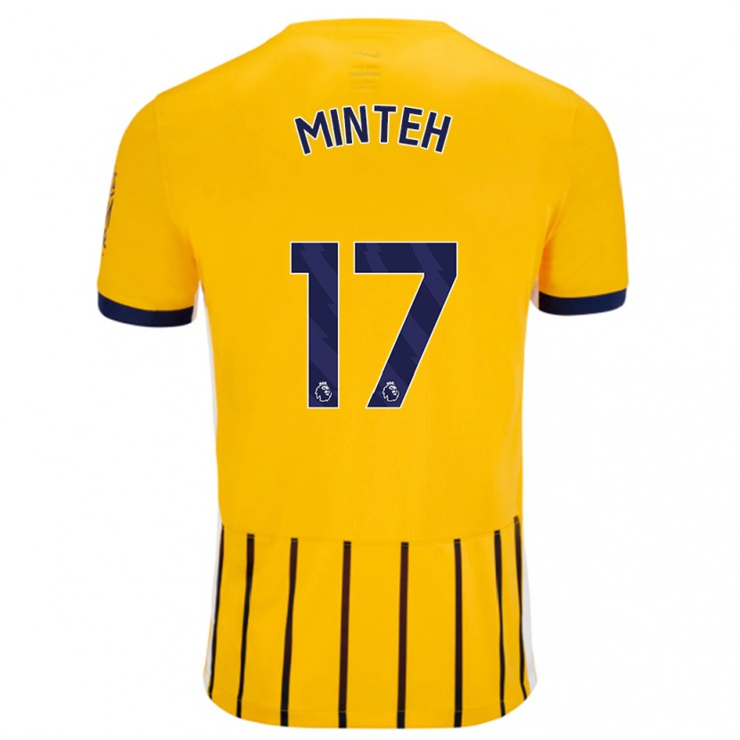 Danxen Kvinnor Yankuba Minteh #17 Guldblå Kritränder Bortatröja Matchtröjor 2024/25 Tröjor T-Tröja