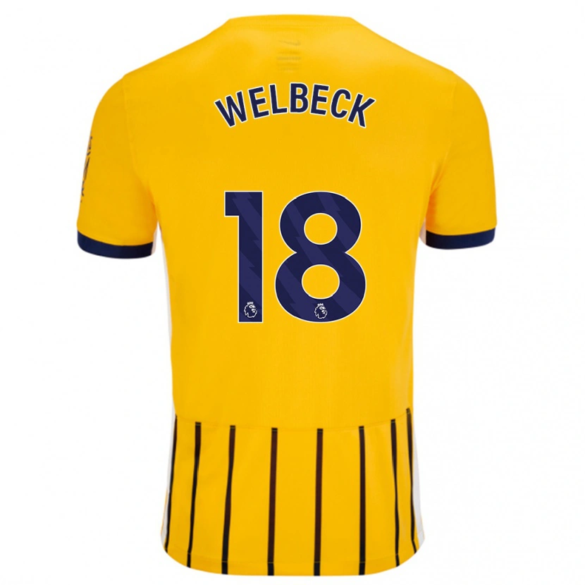 Danxen Kvinnor Danny Welbeck #18 Guldblå Kritränder Bortatröja Matchtröjor 2024/25 Tröjor T-Tröja