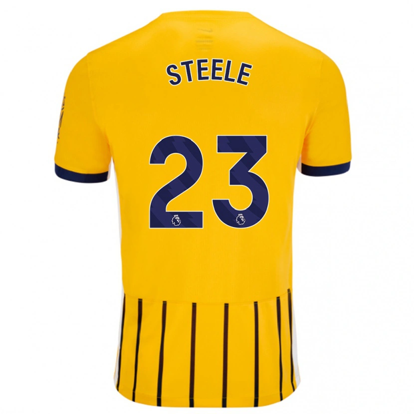 Danxen Kvinnor Jason Steele #23 Guldblå Kritränder Bortatröja Matchtröjor 2024/25 Tröjor T-Tröja