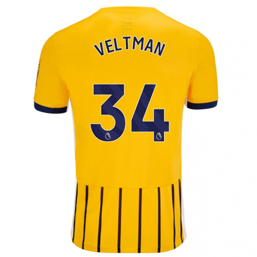 Danxen Kvinnor Joël Veltman #34 Guldblå Kritränder Bortatröja Matchtröjor 2024/25 Tröjor T-Tröja