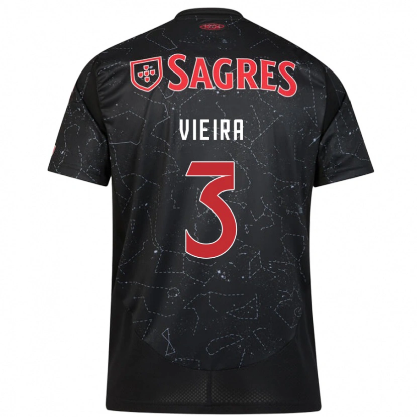 Danxen Kvinnor Miguel Vieira #3 Svart Röd Bortatröja Matchtröjor 2024/25 Tröjor T-Tröja