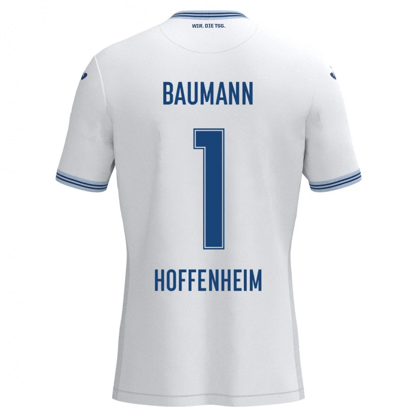 Danxen Kvinnor Oliver Baumann #1 Vit Blå Bortatröja Matchtröjor 2024/25 Tröjor T-Tröja