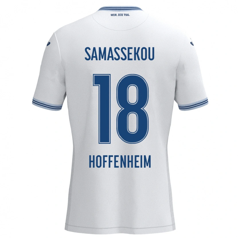 Danxen Kvinnor Diadié Samassékou #18 Vit Blå Bortatröja Matchtröjor 2024/25 Tröjor T-Tröja