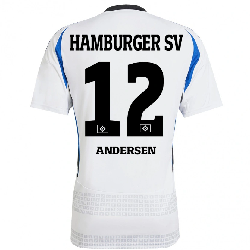 Danxen Barn Patrick Andersen #12 Vit Blå Hemmatröja Matchtröjor 2024/25 Tröjor T-Tröja