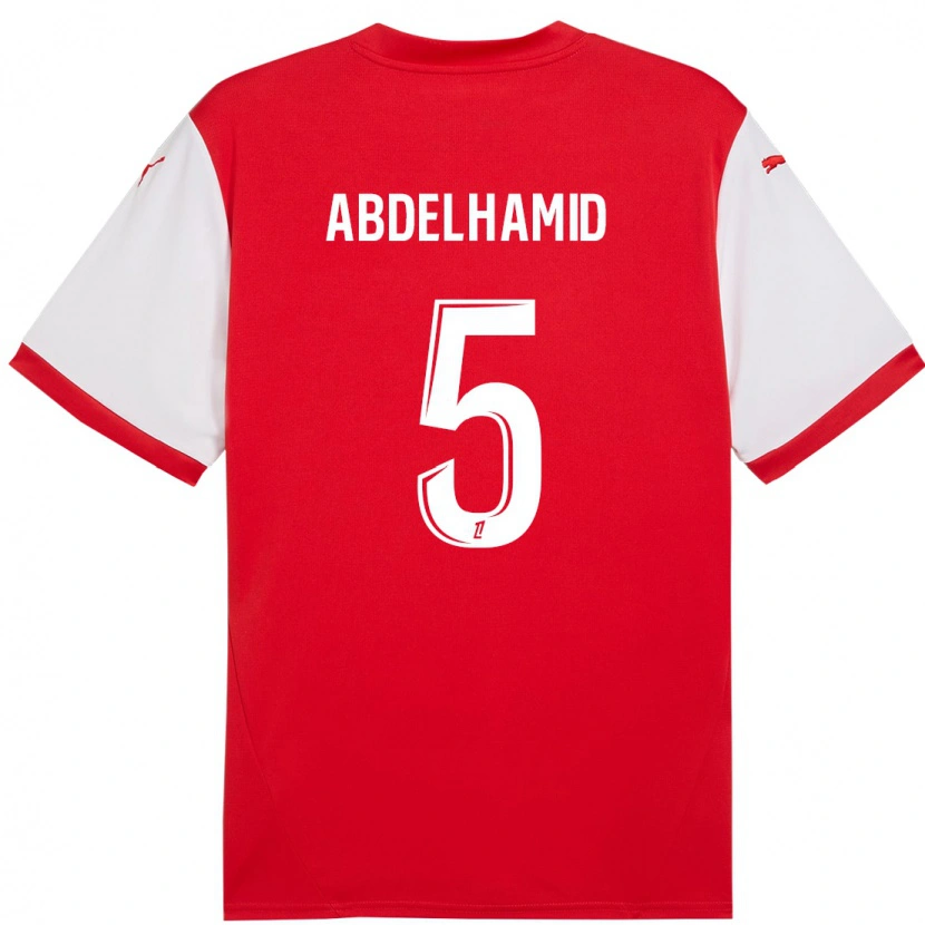 Danxen Barn Yunis Abdelhamid #5 Röd Vit Hemmatröja Matchtröjor 2024/25 Tröjor T-Tröja