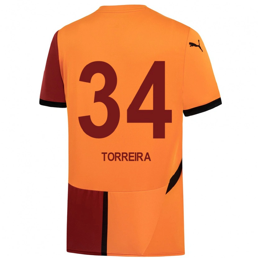 Danxen Barn Lucas Torreira #34 Gul Röd Hemmatröja Matchtröjor 2024/25 Tröjor T-Tröja
